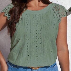 Green Eyelet Embroidery Tee